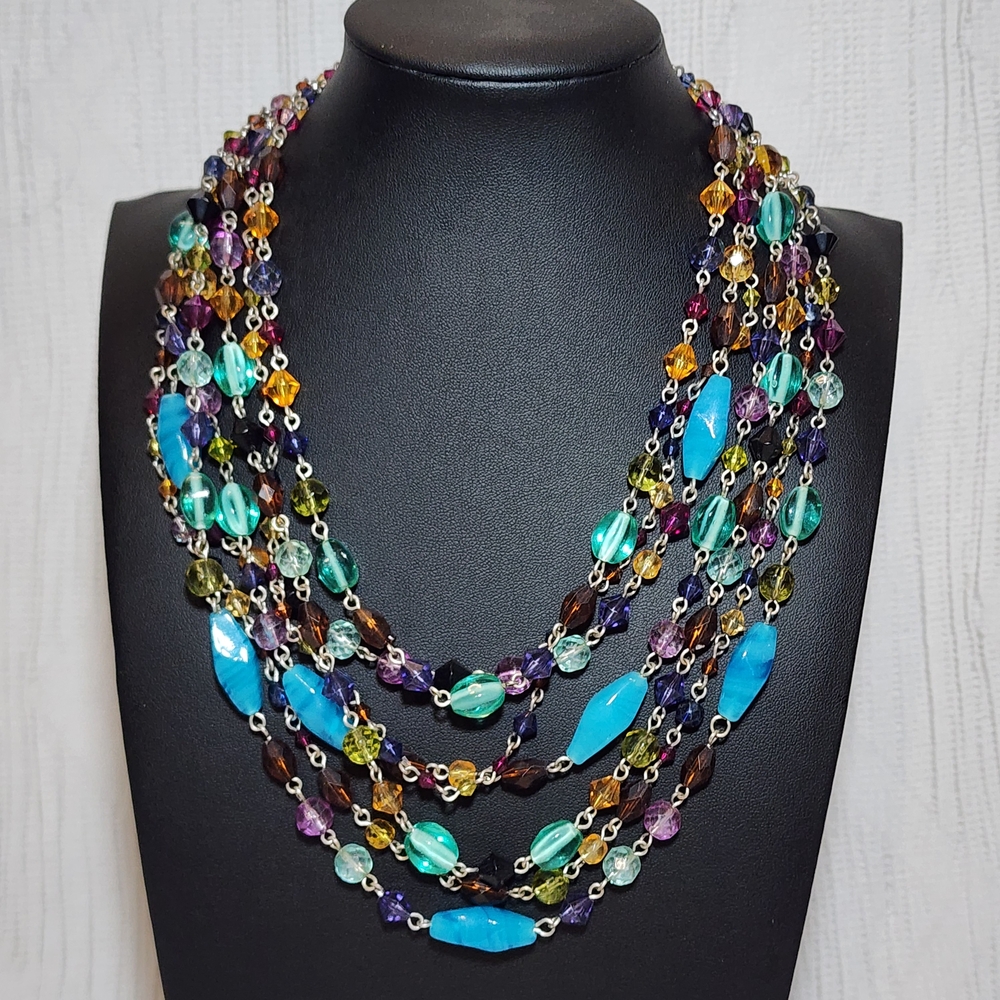 Lia Sophia Multistrand Glass Bead Necklace Colorful Layered 16-18"